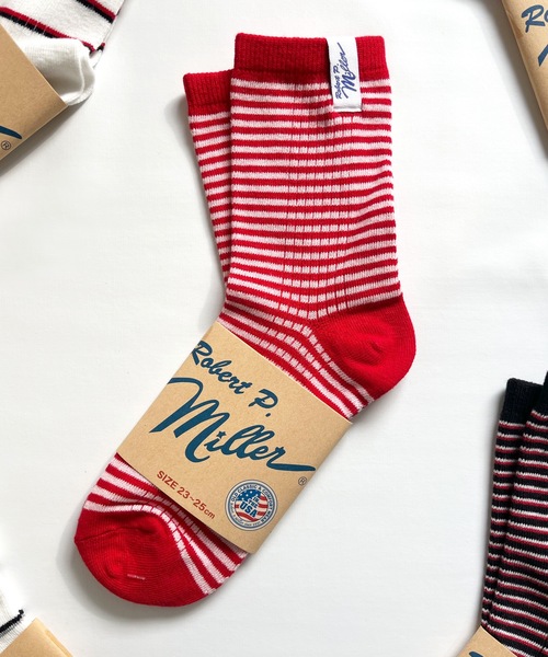 MILLER（ミラー）の「Robert P. Miller / ソックス　Mボーダー / 326C（ソックス/靴下・レディース・グレー/レッド系その他2/ブルー系その他3/ブルー系その他2/グレー系その他/オレンジ/ブラック系その他/ブルー系その他/オレンジ系その他/レッド系その他/ネイビー/レッド/ピンク/ホワイト/グリーン/その他4/その他3/その他2/その他1/ホワイト系その他/イエロー/ライトホワイト/チャコールグレー/ブラック・23-25cm）」の17枚目の写真