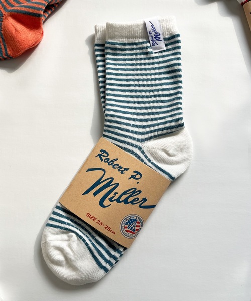 MILLER（ミラー）の「Robert P. Miller / ソックス　Mボーダー / 326C（ソックス/靴下・レディース・グレー/レッド系その他2/ブルー系その他3/ブルー系その他2/グレー系その他/オレンジ/ブラック系その他/ブルー系その他/オレンジ系その他/レッド系その他/ネイビー/レッド/ピンク/ホワイト/グリーン/その他4/その他3/その他2/その他1/ホワイト系その他/イエロー/ライトホワイト/チャコールグレー/ブラック・23-25cm）」の2枚目の写真