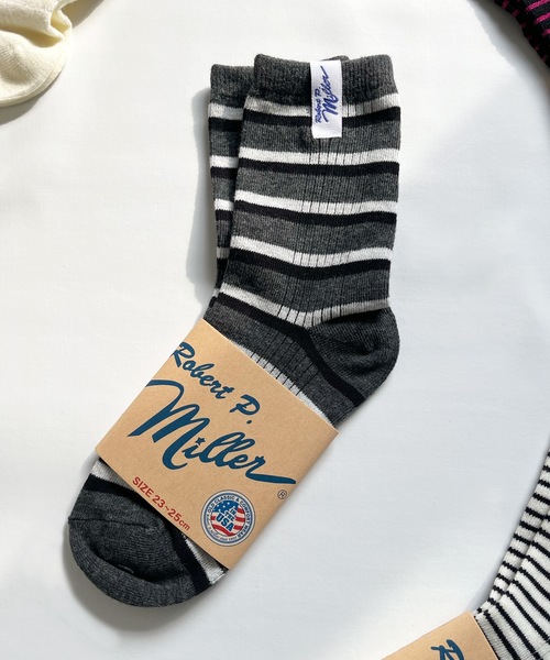 MILLER（ミラー）の「Robert P. Miller / ソックス　Mボーダー / 326C（ソックス/靴下・レディース・グレー/レッド系その他2/ブルー系その他3/ブルー系その他2/グレー系その他/オレンジ/ブラック系その他/ブルー系その他/オレンジ系その他/レッド系その他/ネイビー/レッド/ピンク/ホワイト/グリーン/その他4/その他3/その他2/その他1/ホワイト系その他/イエロー/ライトホワイト/チャコールグレー/ブラック・23-25cm）」の7枚目の写真