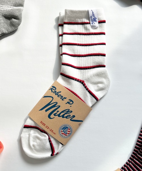 MILLER（ミラー）の「Robert P. Miller / ソックス　Mボーダー / 326C（ソックス/靴下・レディース・グレー/レッド系その他2/ブルー系その他3/ブルー系その他2/グレー系その他/オレンジ/ブラック系その他/ブルー系その他/オレンジ系その他/レッド系その他/ネイビー/レッド/ピンク/ホワイト/グリーン/その他4/その他3/その他2/その他1/ホワイト系その他/イエロー/ライトホワイト/チャコールグレー/ブラック・23-25cm）」の19枚目の写真