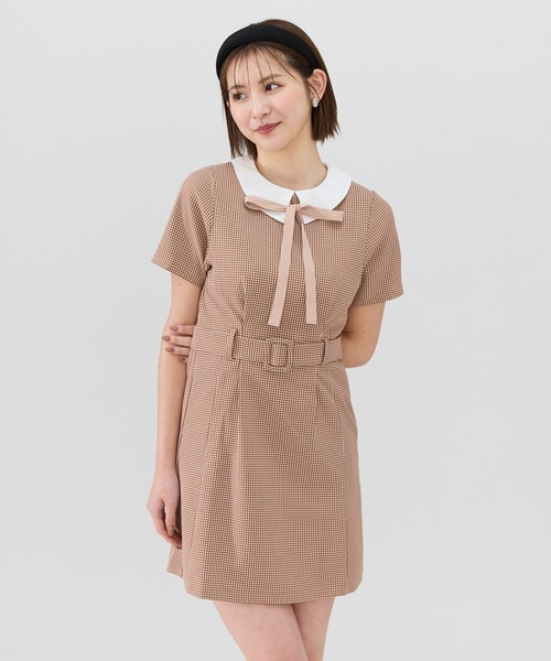 セール】ギンガムチェック襟つきミニワンピース（ワンピース