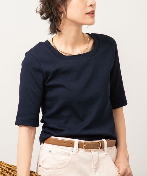 NOLLEY’S(ノーリーズ)の「◇【WEB限定】コンパクトベアテレコスクエア5分袖プルオーバーカットソー(Tシャツ/カットソー・レディース・ホワイト/ネイビー/ブラック・FREE)」の3枚目の写真