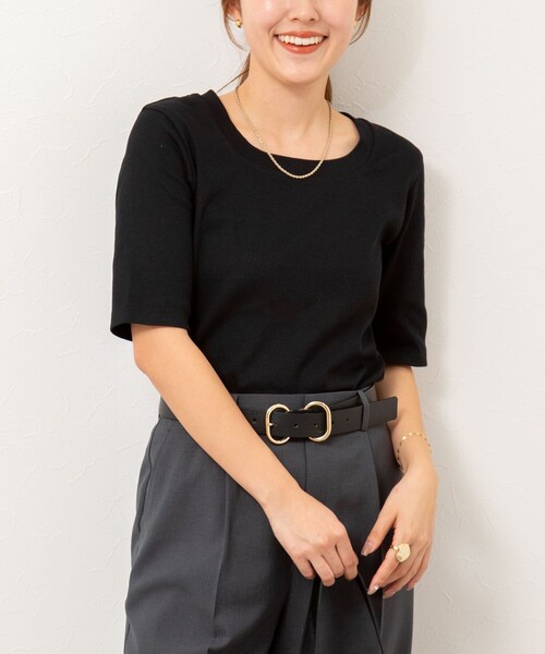 NOLLEY’S(ノーリーズ)の「◇【WEB限定】コンパクトベアテレコスクエア5分袖プルオーバーカットソー(Tシャツ/カットソー・レディース・ホワイト/ネイビー/ブラック・FREE)」の2枚目の写真