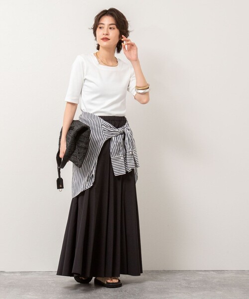 NOLLEY’S(ノーリーズ)の「◇【WEB限定】コンパクトベアテレコスクエア5分袖プルオーバーカットソー(Tシャツ/カットソー・レディース・ホワイト/ネイビー/ブラック・FREE)」の6枚目の写真