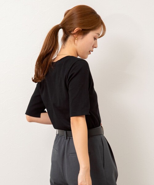 NOLLEY’S(ノーリーズ)の「◇【WEB限定】コンパクトベアテレコスクエア5分袖プルオーバーカットソー(Tシャツ/カットソー・レディース・ホワイト/ネイビー/ブラック・FREE)」の13枚目の写真