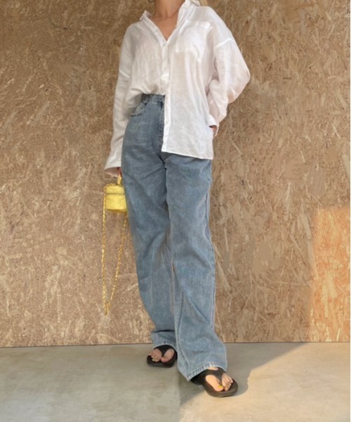 セール】脚長見え タック入り ハイウエストワイドデニムパンツ ロング