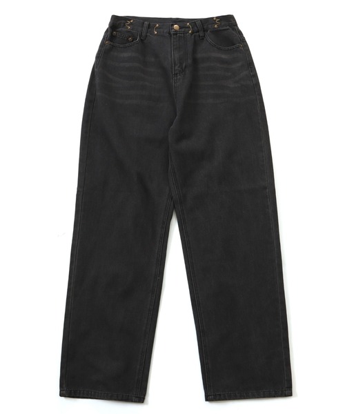 Belle Cie(ベルシー)の「脚長見え タック入り ハイウエストワイドデニムパンツ ロング丈(デニムパンツ・レディース・サックスブルー/ブラック・L/M/XL/S)」の4枚目の写真