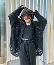 オッズオネスト ブラックレース 編み上げ 長袖カットソー 袖フリル レース 黒色 オッズオネスト ブラックレース 編み上げ 長袖カットソー 袖