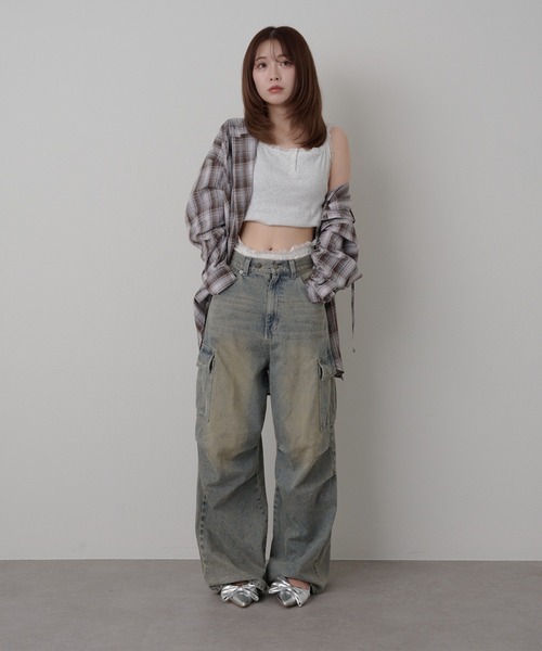 RAY CASSIN（レイカズン）の「オーバーサイズフード付きチェック/レースシャツ（シャツ/ブラウス・レディース・ブラック/ブラウン/ブルー/アイボリー/ブラック系その他2・FREE）」の11枚目の写真