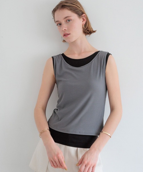 bijorie(ビジュリィ)の「【bijorie】カップ付きレイヤードタンク/NEW BASIC series 25SS(インナーウェア/肌着・レディース・ブラック/アイボリー・MEDIUM/LARGE/LG)」の2枚目の写真
