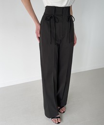 JUNOAH | サイドタックハイウエストリボンスラックス(薄手、裏地なし)(スラックス)