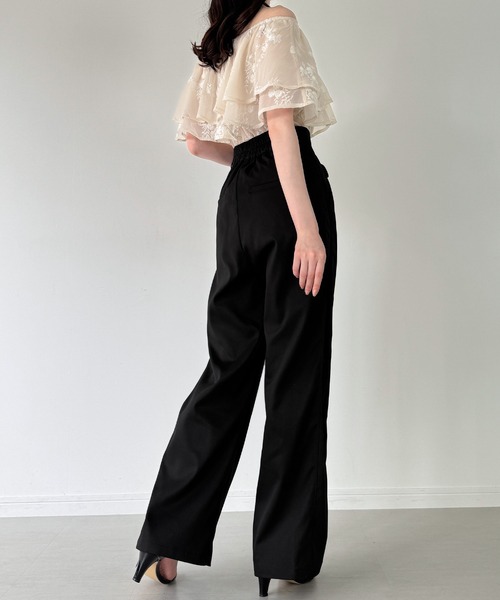 JUNOAH（ジュノア）の「サイドタックハイウエストリボンスラックス(薄手、裏地なし)（スラックス・レディース・ライトグレー/スミクロ/ブラック・X-LARGE/LARGE/MEDIUM/SMALL）」の11枚目の写真