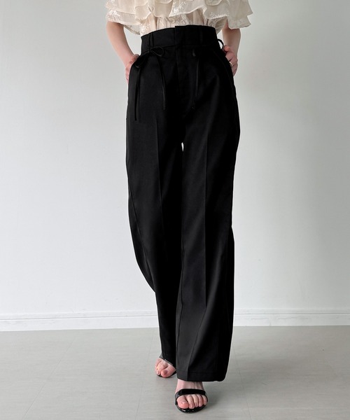 JUNOAH（ジュノア）の「サイドタックハイウエストリボンスラックス(薄手、裏地なし)（スラックス・レディース・ライトグレー/スミクロ/ブラック・X-LARGE/LARGE/MEDIUM/SMALL）」の17枚目の写真