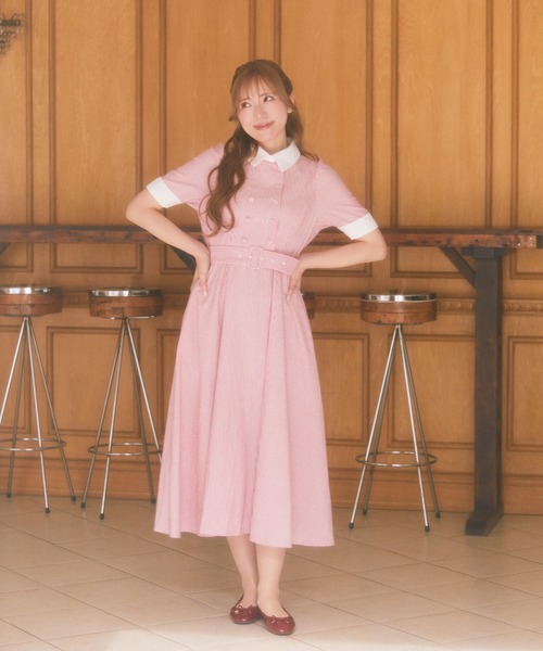 Areeam（アリーム）の「クレリックストライプワンピース（ワンピース・レディース・レッド・FREE）」の3枚目の写真