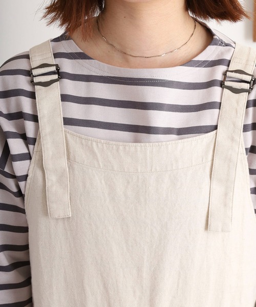 YARRA(ヤラ)の「YARRA 日本製 綿麻混 ハーフリネンキャンバスサロペット(サロペット/オーバーオール・レディース・ナチュラル・FREE)」の8枚目の写真
