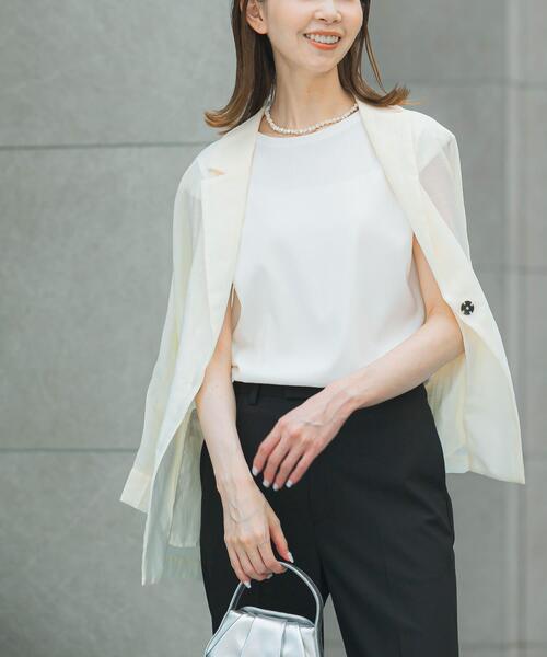 URBAN RESEARCH ROSSO WOMEN（アーバンリサーチ　ロッソ）の「汗染防止フレンチリブTシャツ（Tシャツ/カットソー・レディース・オフホワイト/チャコールグレー/ブルー系その他/ベージュ系その他・FREE）」の2枚目の写真