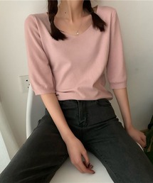 blackdia ocean ハーフスリーブ Vネックニットトップス