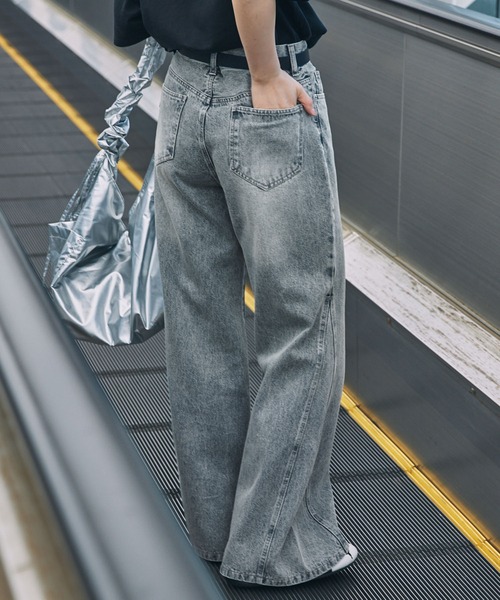 opium フレアパンツ 加工 y2k opium フレアブラックデニムパンツ 裾広 ブーツカット