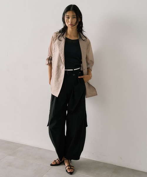 新品未使用　黒 ゆったりオーガンジーのジャケット ラウンドパーツオーガンジージャケット｜ウォッシャブル/防シワ