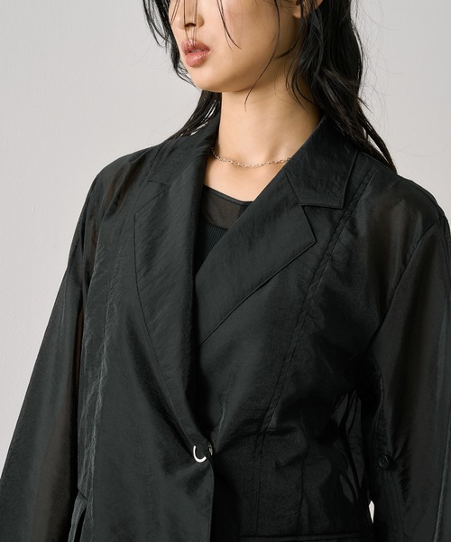UNITED TOKYO(ユナイテッドトウキョウ)の「ラウンドパーツオーガンジージャケット|ウォッシャブル/防シワ/シアーシャツ/オフィスカジュアル/冷房対策/サマージャケット/春服(テーラードジャケット・レディース・ブラック/ベージュ・FREE)」の15枚目の写真