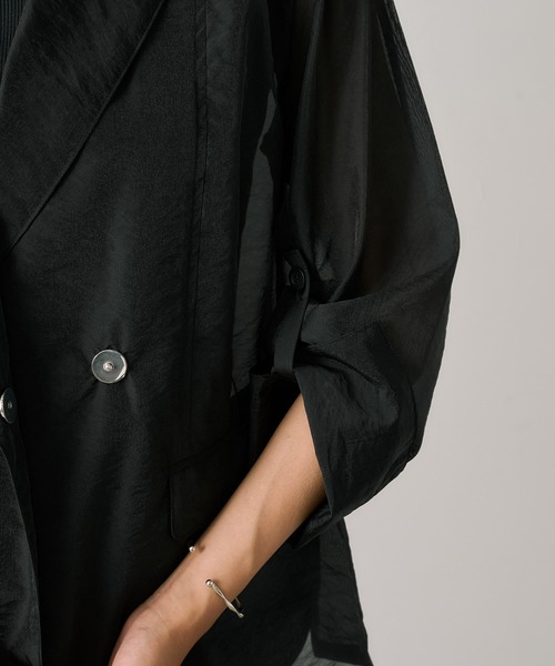 ラウンドパーツオーガンジージャケット｜ウォッシャブル/防シワ/シアー