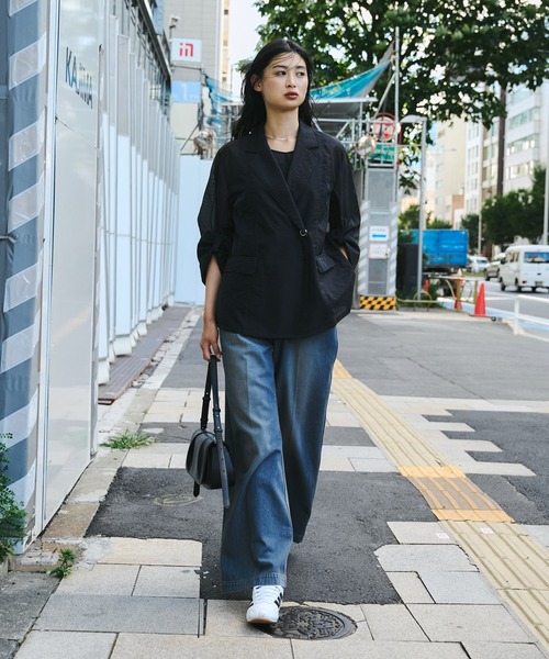 UNITED TOKYO(ユナイテッドトウキョウ)の「ラウンドパーツオーガンジージャケット|ウォッシャブル/防シワ/シアーシャツ/オフィスカジュアル/冷房対策/サマージャケット/春服(テーラードジャケット・レディース・ブラック/ベージュ・FREE)」の5枚目の写真