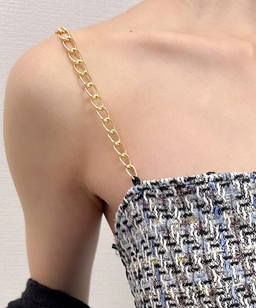 Mejoul（メジュール）の「チェーンショルダーツイードキャミソール（キャミソール・レディース・ベージュ/ピンク/ブラック/ブルー/ホワイト・F）」の15枚目の写真