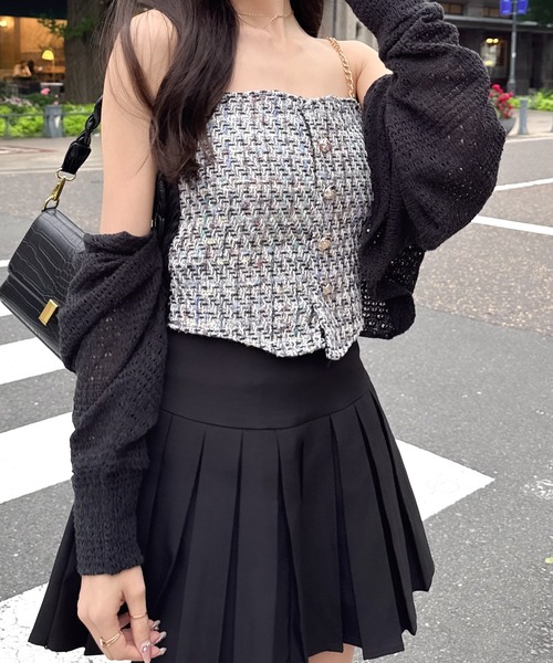 Mejoul（メジュール）の「チェーンショルダーツイードキャミソール（キャミソール・レディース・ベージュ/ピンク/ブラック/ブルー/ホワイト・F）」の19枚目の写真