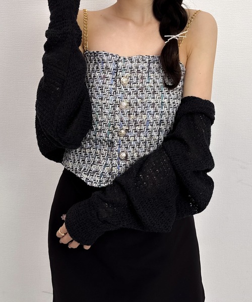 Mejoul（メジュール）の「チェーンショルダーツイードキャミソール（キャミソール・レディース・ベージュ/ピンク/ブラック/ブルー/ホワイト・F）」の11枚目の写真