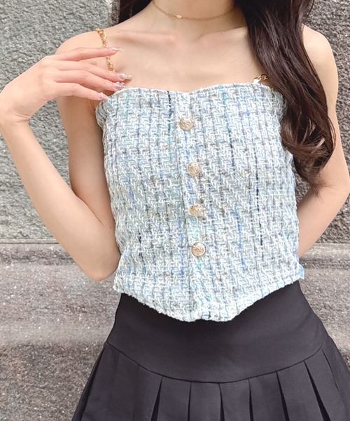 Mejoul（メジュール）の「チェーンショルダーツイードキャミソール（キャミソール・レディース・ベージュ/ピンク/ブラック/ブルー/ホワイト・F）」の22枚目の写真