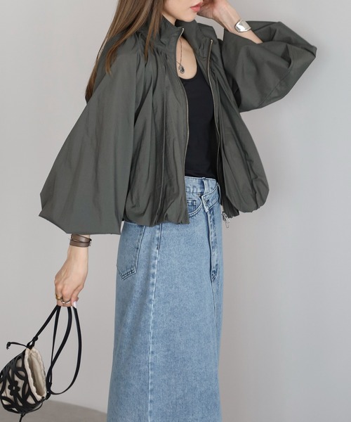 美品❣️サマーブルゾン セール】【撥水・UVカット】ショート丈シアーボリュームブルゾン