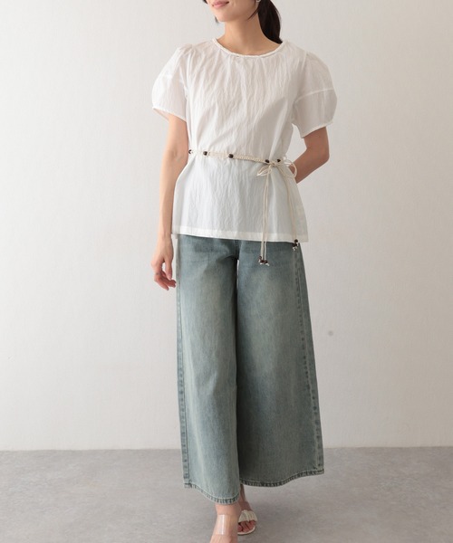 Lace Ladies(レースレディース)の「編みベルト付き 半袖 パフスリーブ シアー ブラウス(Tシャツ/カットソー・レディース・イエロー/ミント/アイボリー・FREE)」の18枚目の写真