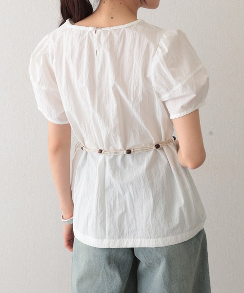 Lace Ladies(レースレディース)の「編みベルト付き 半袖 パフスリーブ シアー ブラウス(Tシャツ/カットソー・レディース・イエロー/ミント/アイボリー・FREE)」の19枚目の写真