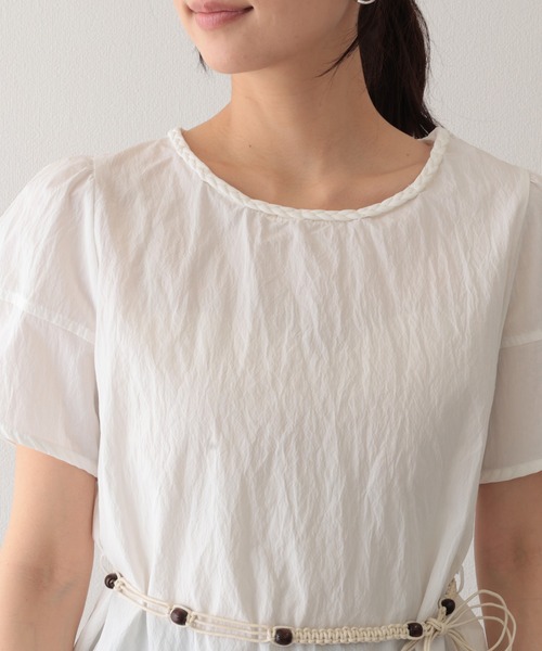 Lace Ladies(レースレディース)の「編みベルト付き 半袖 パフスリーブ シアー ブラウス(Tシャツ/カットソー・レディース・イエロー/ミント/アイボリー・FREE)」の20枚目の写真