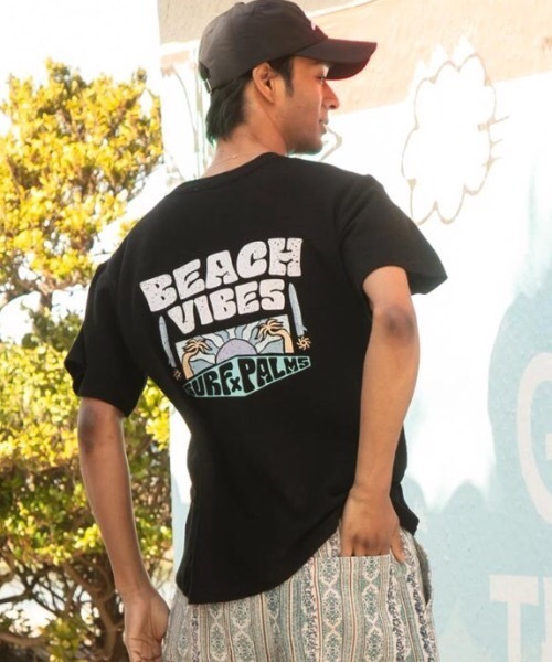 Kahiko(カヒコ)の「【Kahiko】SURF&Palms サニーメンズTシャツ(Tシャツ/カットソー・メンズ・ベージュ/ホワイト/ブルー/ブラック・FREE)」の1枚目の写真