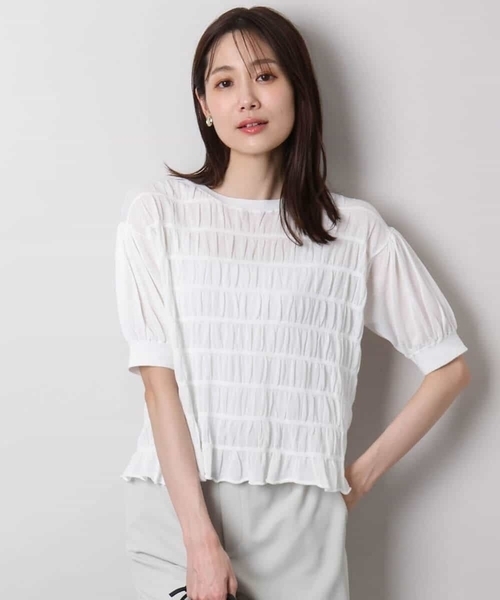 MK MICHEL KLEIN（エムケーミッシェルクラン）の「シャーリングボーダー五分袖ニット/洗える（ニット/セーター・レディース・ブルー/ブラック/ピンク/ホワイト・38）」の9枚目の写真