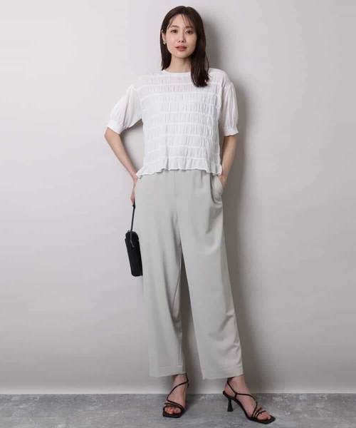 MK MICHEL KLEIN（エムケーミッシェルクラン）の「シャーリングボーダー五分袖ニット/洗える（ニット/セーター・レディース・ブルー/ブラック/ピンク/ホワイト・38）」の10枚目の写真