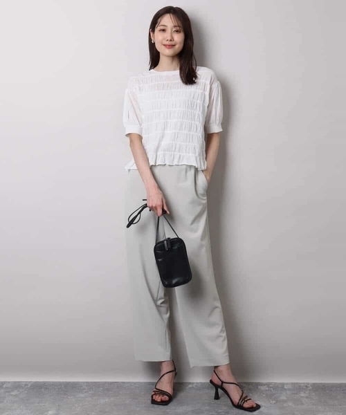 MK MICHEL KLEIN（エムケーミッシェルクラン）の「シャーリングボーダー五分袖ニット/洗える（ニット/セーター・レディース・ブルー/ブラック/ピンク/ホワイト・38）」の11枚目の写真