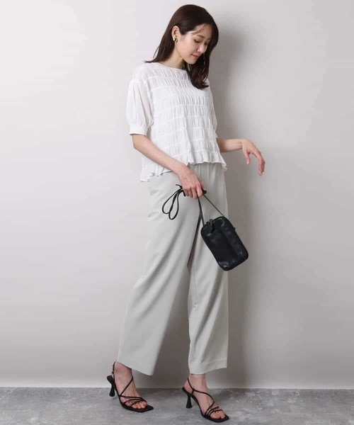 MK MICHEL KLEIN（エムケーミッシェルクラン）の「シャーリングボーダー五分袖ニット/洗える（ニット/セーター・レディース・ブルー/ブラック/ピンク/ホワイト・38）」の12枚目の写真