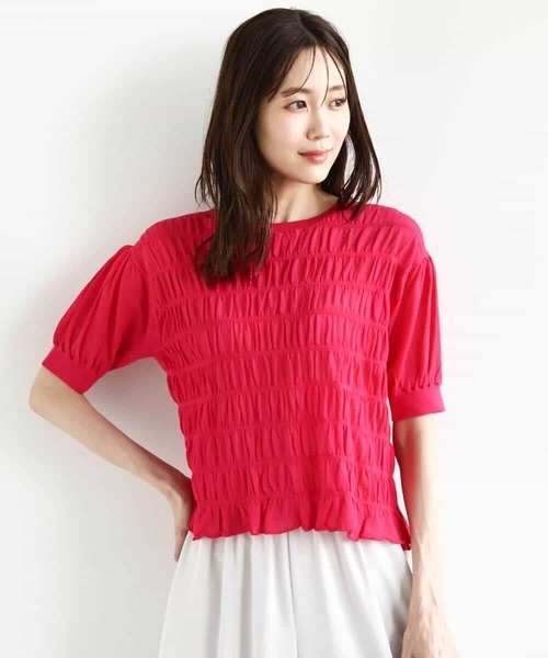 MK MICHEL KLEIN（エムケーミッシェルクラン）の「シャーリングボーダー五分袖ニット/洗える（ニット/セーター・レディース・ブルー/ブラック/ピンク/ホワイト・38）」の13枚目の写真