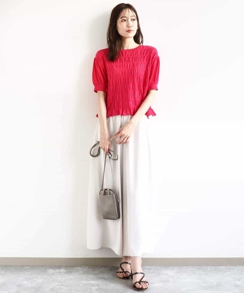 MK MICHEL KLEIN（エムケーミッシェルクラン）の「シャーリングボーダー五分袖ニット/洗える（ニット/セーター・レディース・ブルー/ブラック/ピンク/ホワイト・38）」の14枚目の写真