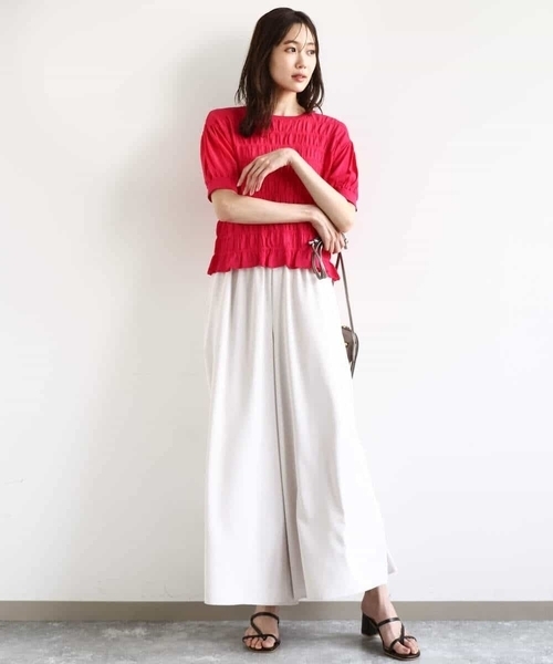 MK MICHEL KLEIN（エムケーミッシェルクラン）の「シャーリングボーダー五分袖ニット/洗える（ニット/セーター・レディース・ブルー/ブラック/ピンク/ホワイト・38）」の16枚目の写真