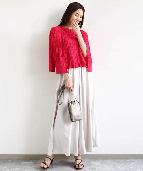 MK MICHEL KLEIN（エムケーミッシェルクラン）の「シャーリングボーダー五分袖ニット/洗える（ニット/セーター・レディース・ブルー/ブラック/ピンク/ホワイト・38）」の18枚目の写真