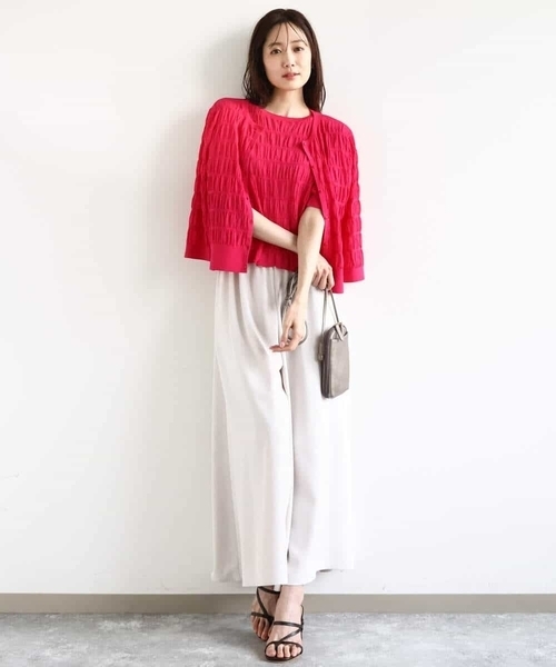 MK MICHEL KLEIN（エムケーミッシェルクラン）の「シャーリングボーダー五分袖ニット/洗える（ニット/セーター・レディース・ブルー/ブラック/ピンク/ホワイト・38）」の19枚目の写真