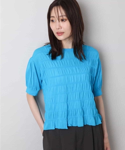 MK MICHEL KLEIN（エムケーミッシェルクラン）の「シャーリングボーダー五分袖ニット/洗える（ニット/セーター・レディース・ブルー/ブラック/ピンク/ホワイト・38）」の20枚目の写真