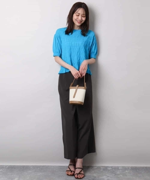 MK MICHEL KLEIN（エムケーミッシェルクラン）の「シャーリングボーダー五分袖ニット/洗える（ニット/セーター・レディース・ブルー/ブラック/ピンク/ホワイト・38）」の22枚目の写真