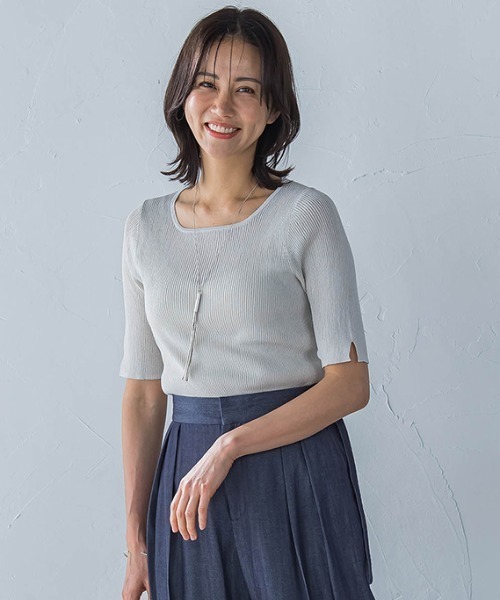 LAUTREAMONT（ロートレアモン）の「ペーパーヤーンリブニット≪手洗い可能≫（ニット/セーター・レディース・ブラック/ベージュ・9号）」の2枚目の写真