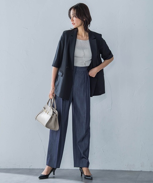 LAUTREAMONT（ロートレアモン）の「ペーパーヤーンリブニット≪手洗い可能≫（ニット/セーター・レディース・ブラック/ベージュ・9号）」の6枚目の写真