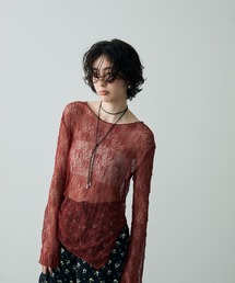 チュール」に該当するトップス（レッド/赤色系）ファッション