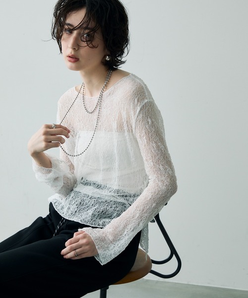 Trish(トリッシュ)の「チュールレースプルオーバー(Tシャツ/カットソー・レディース・ホワイト/レッド/ブラック・FREE)」の5枚目の写真